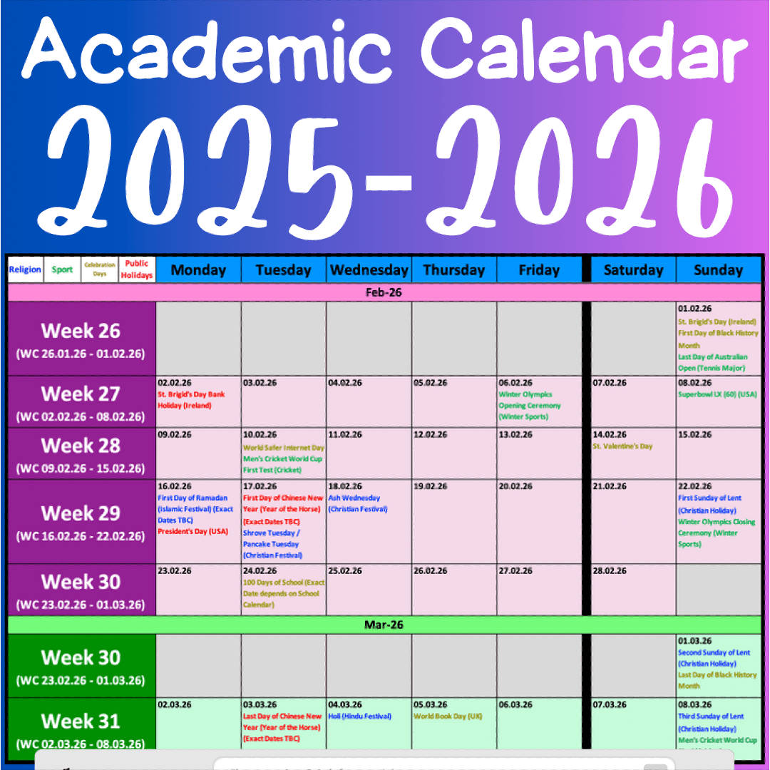Academic Calendar August 2025 To June 2026