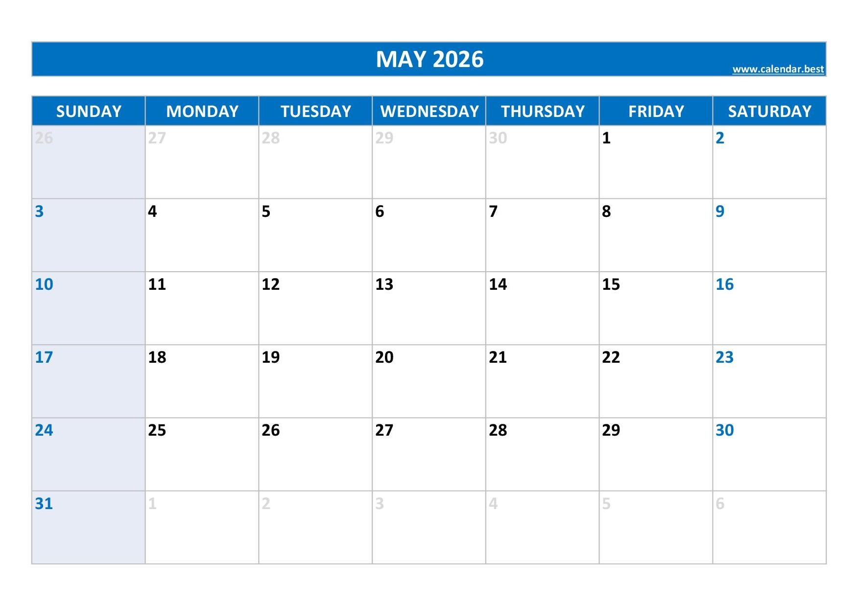 May 2026 Calendar Calendar best