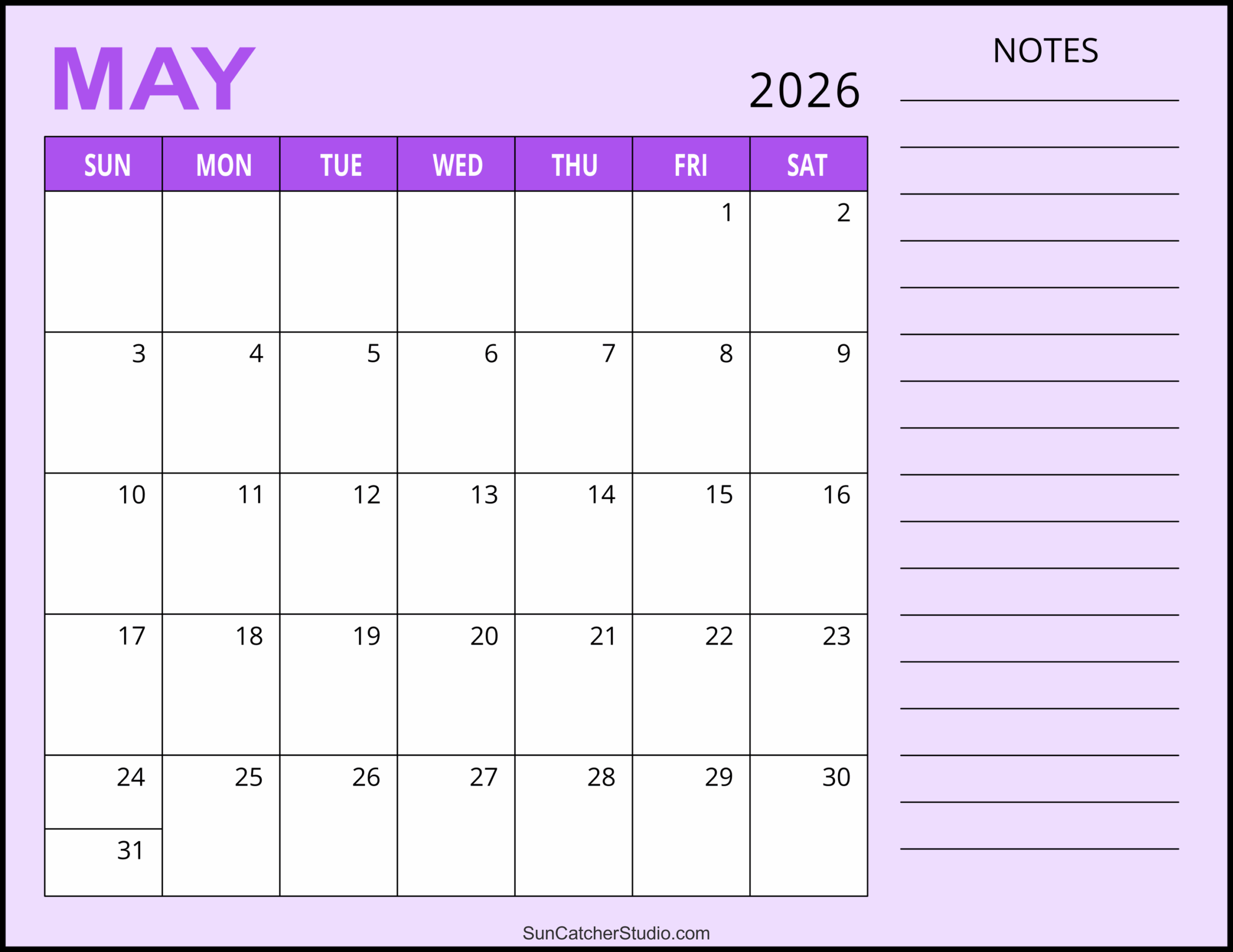 May 2026 Editable Calendar