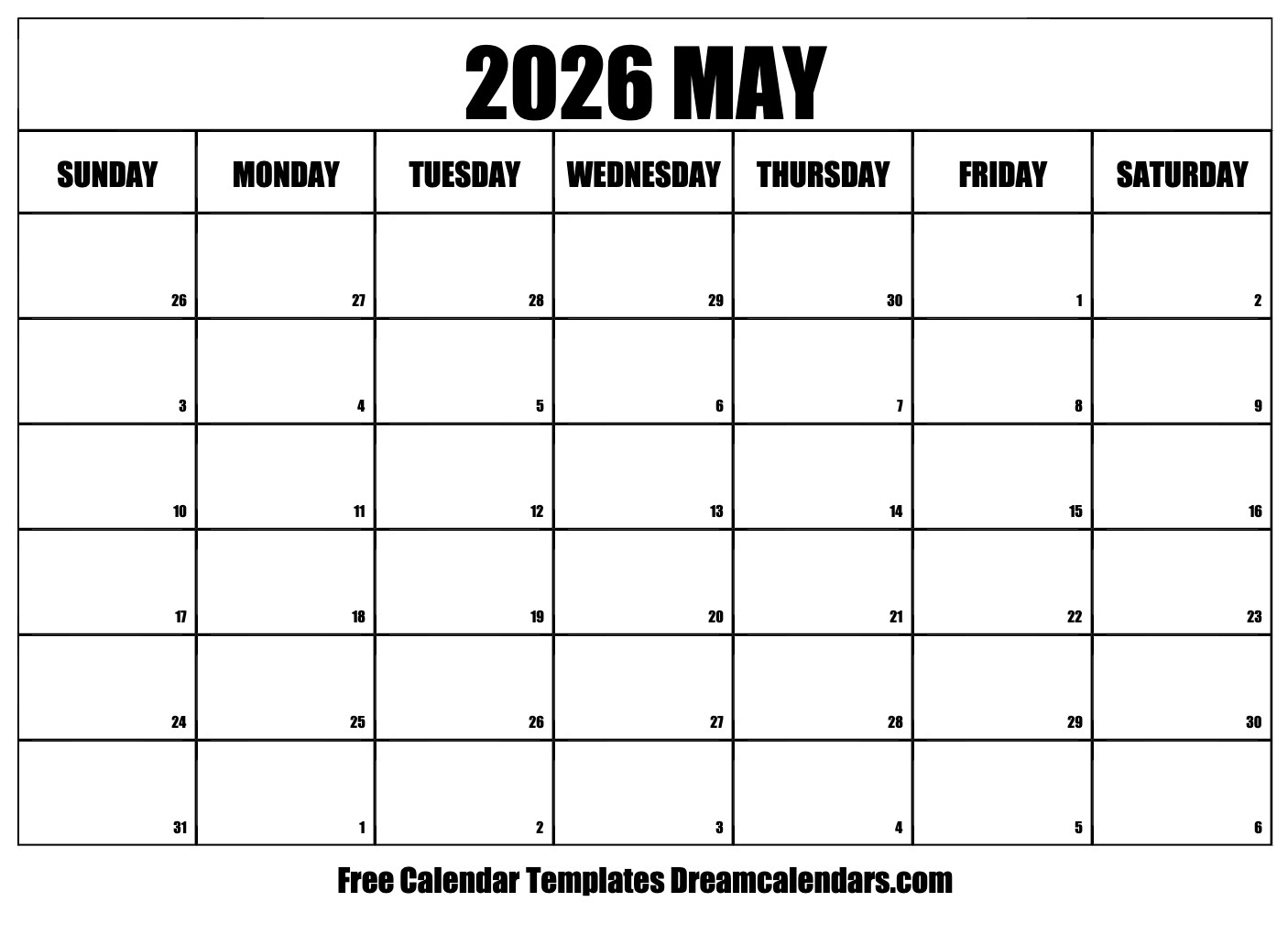 Free Printable May 2026 Calendar With Holidays