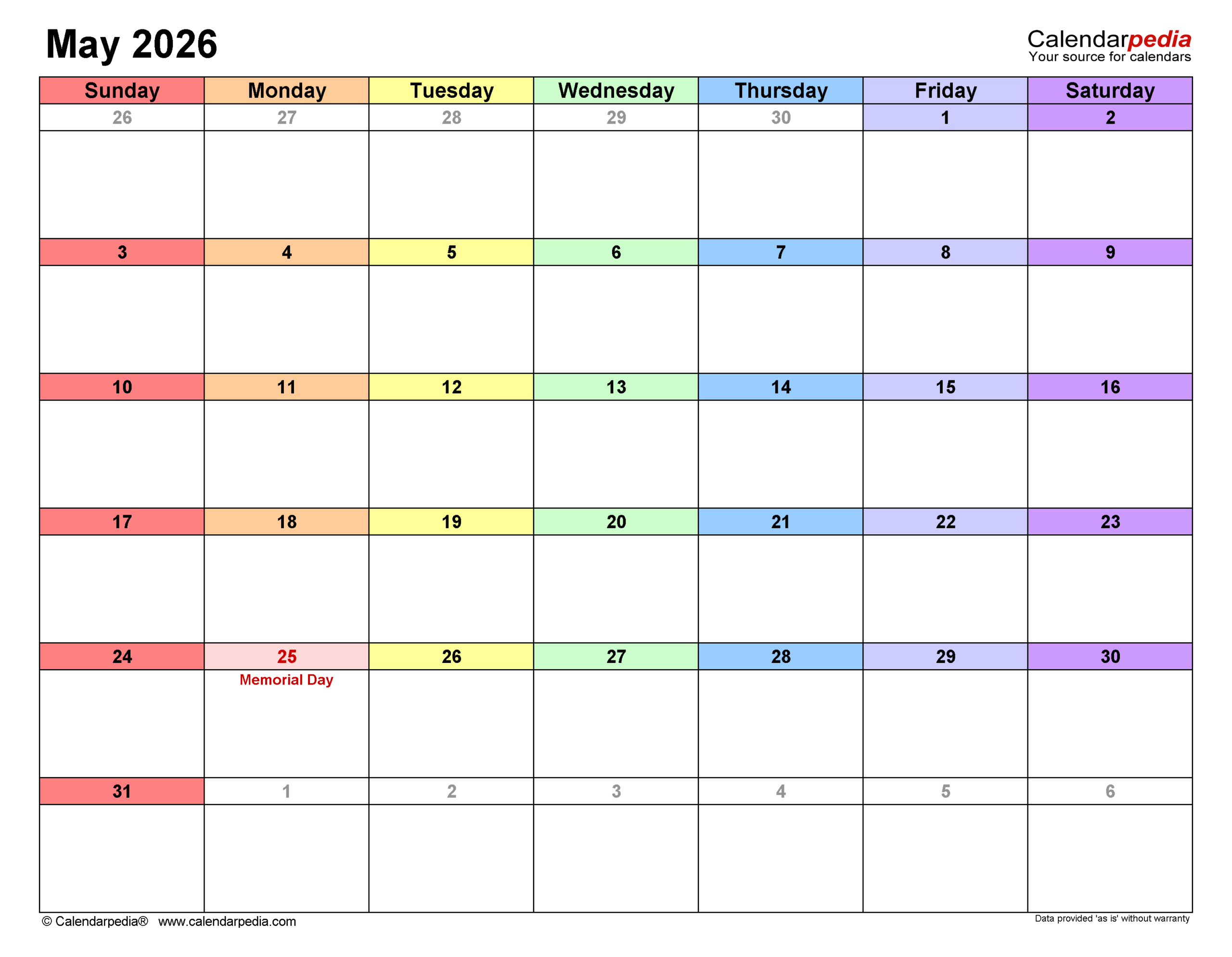 May 2026 Calendar Templates For PDF Excel And Word