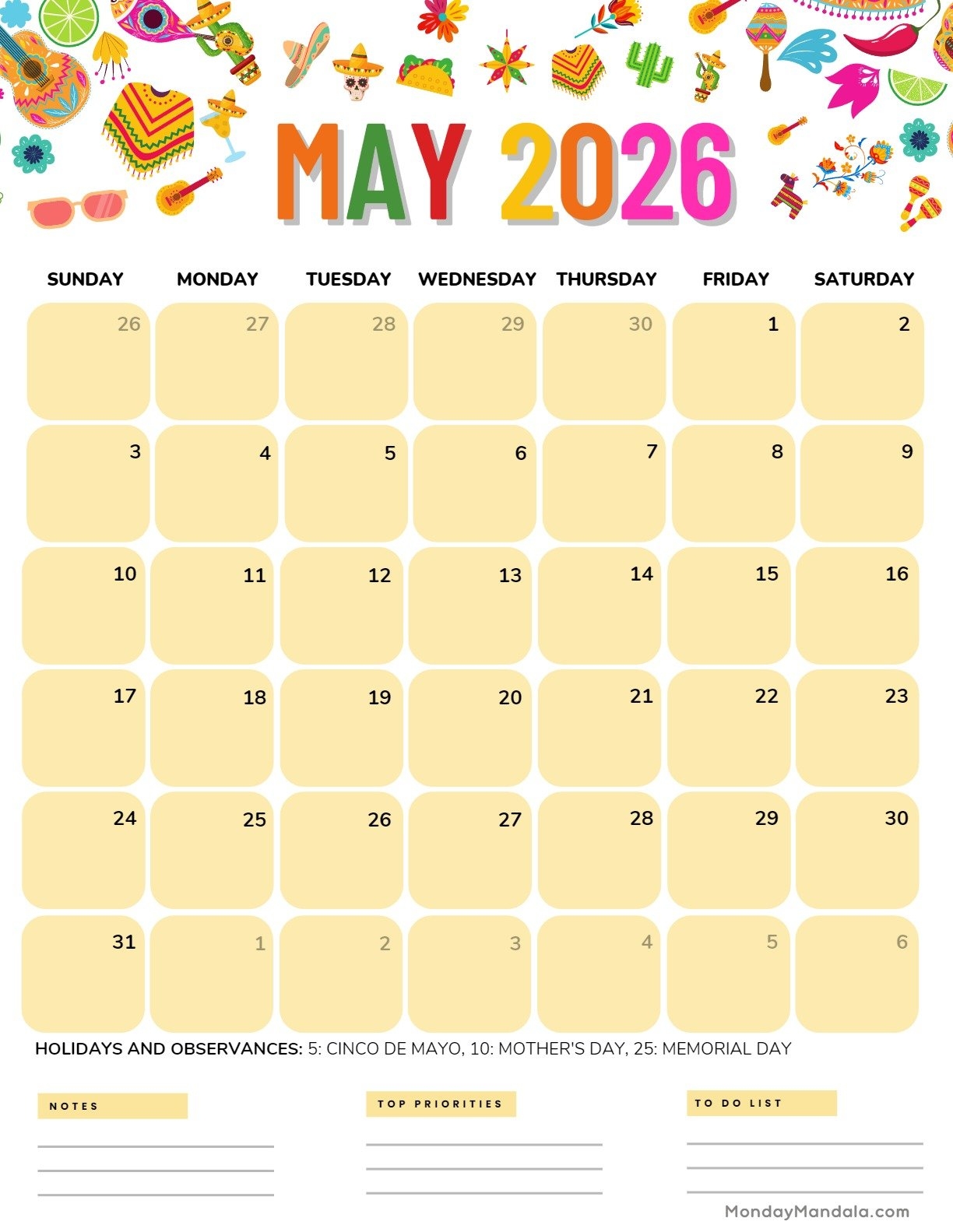 May 2026 Calendar Printable Free Download