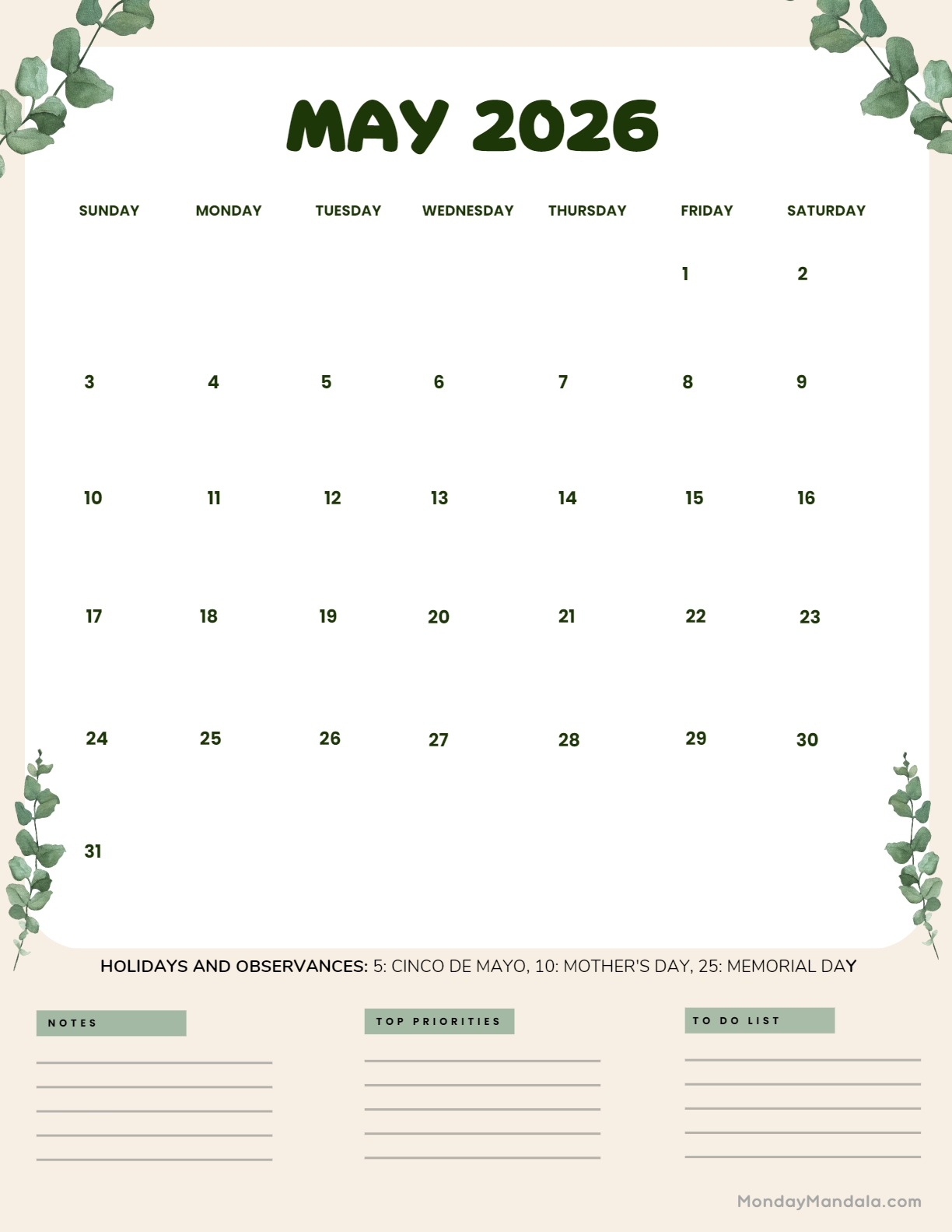 May 2026 Calendars 52 Free PDF Printables 