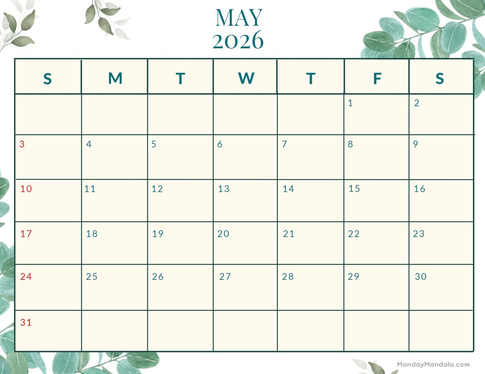 May 2026 Calendars 52 Free PDF Printables 