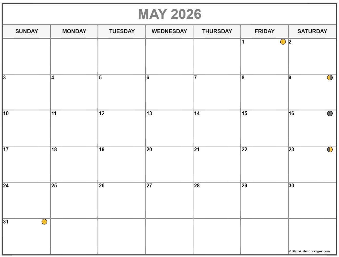 May 2026 Lunar Calendar Moon Phase Calendar
