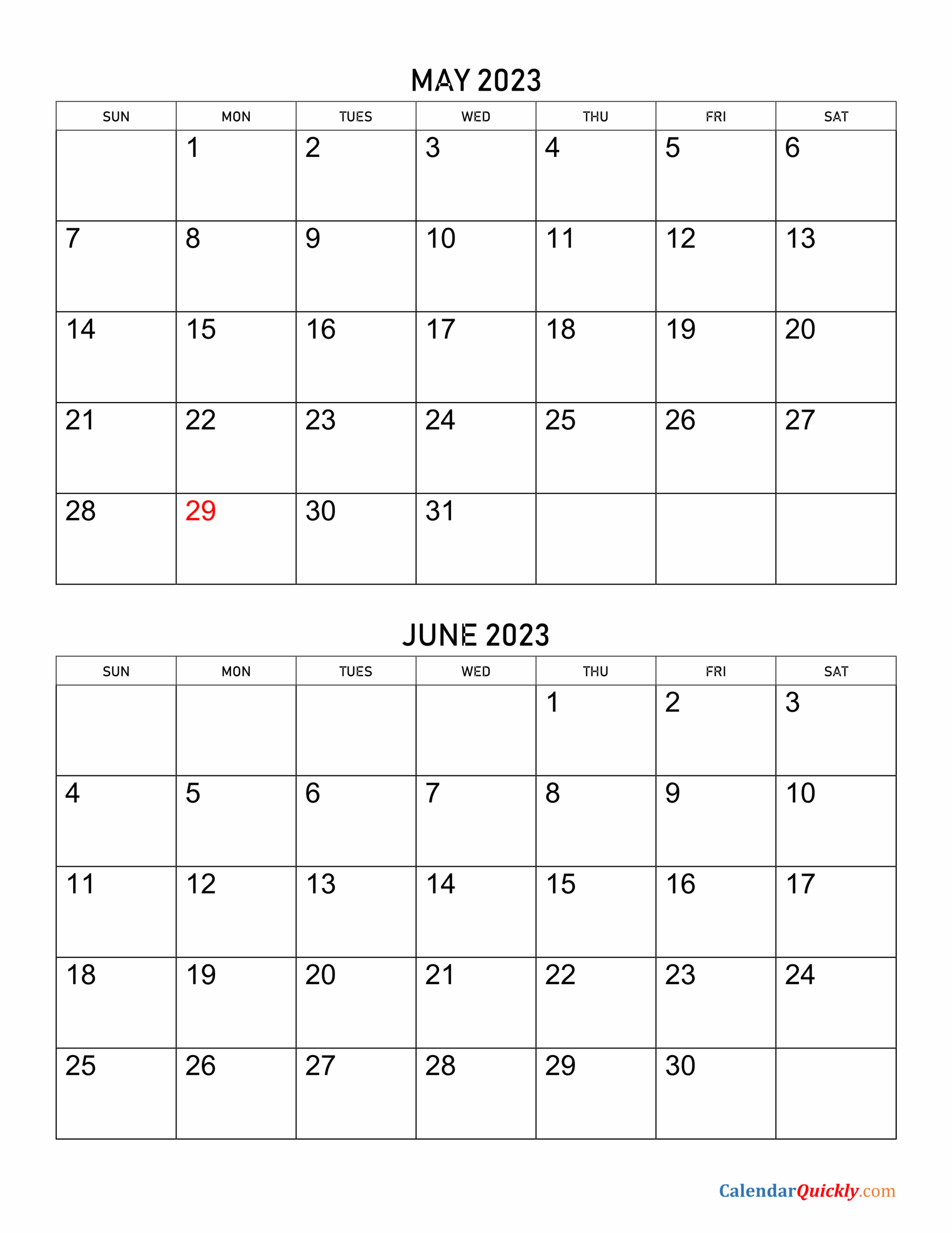 May And June 2023 Calendar Calendar Quickly