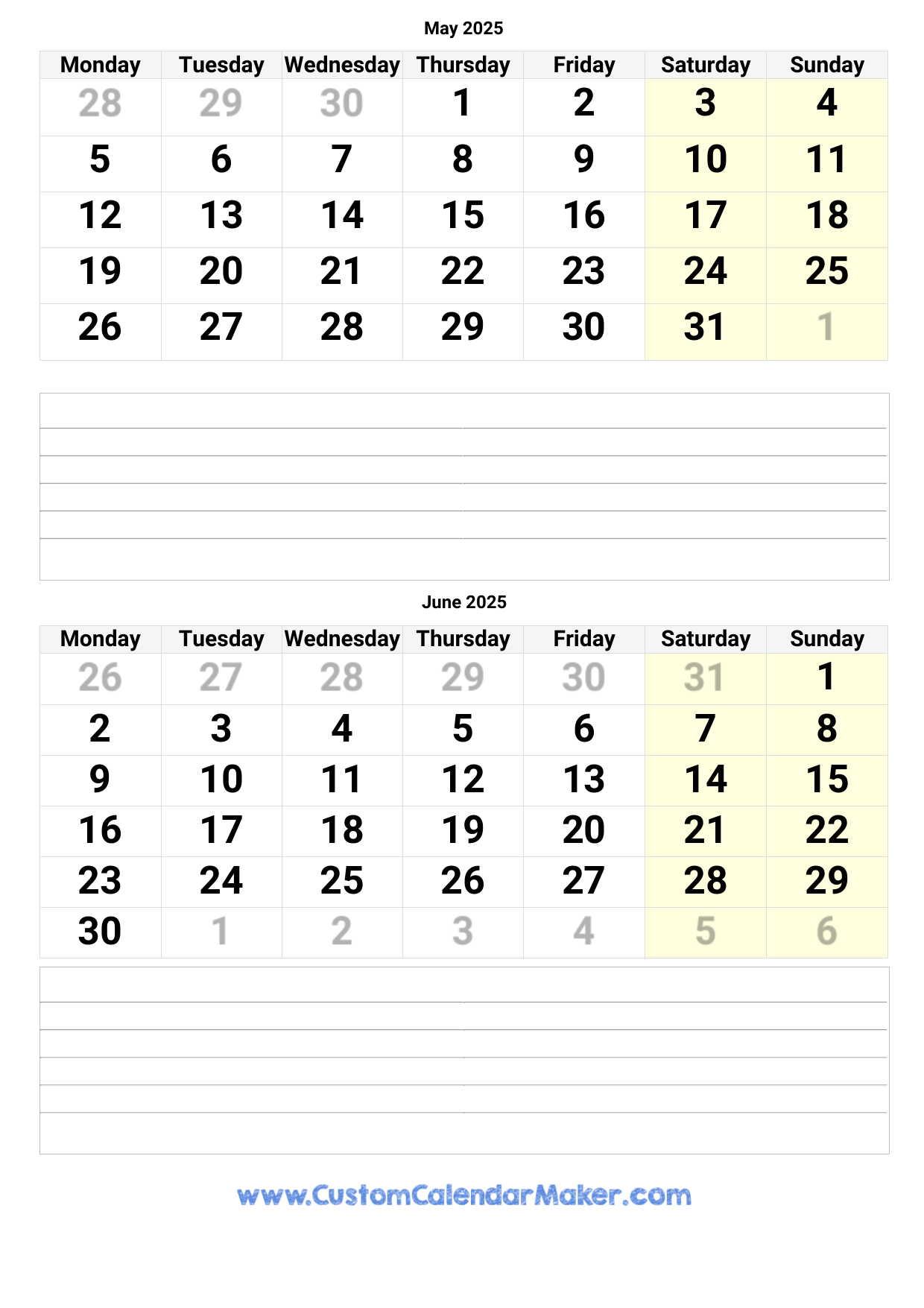 Editable May And June 2025 Calendar