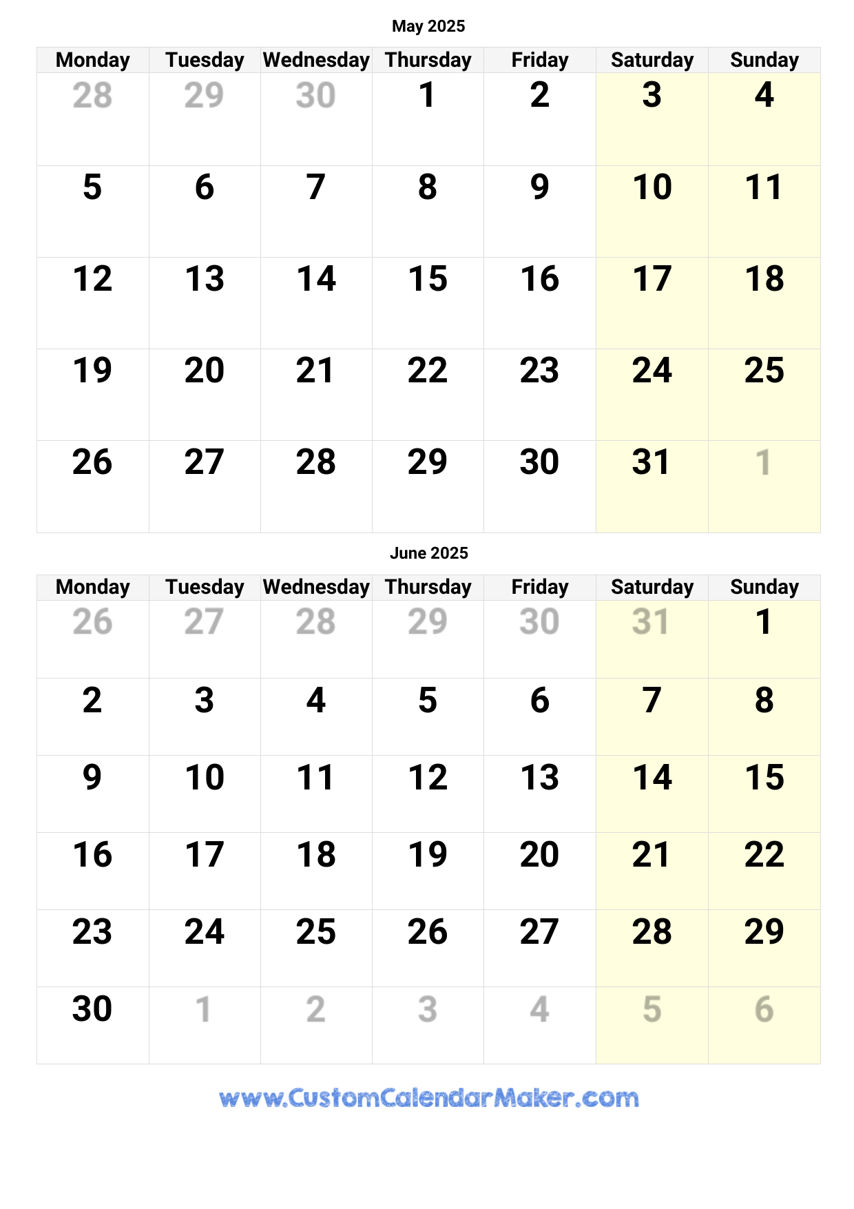 May June 2025 Calendar