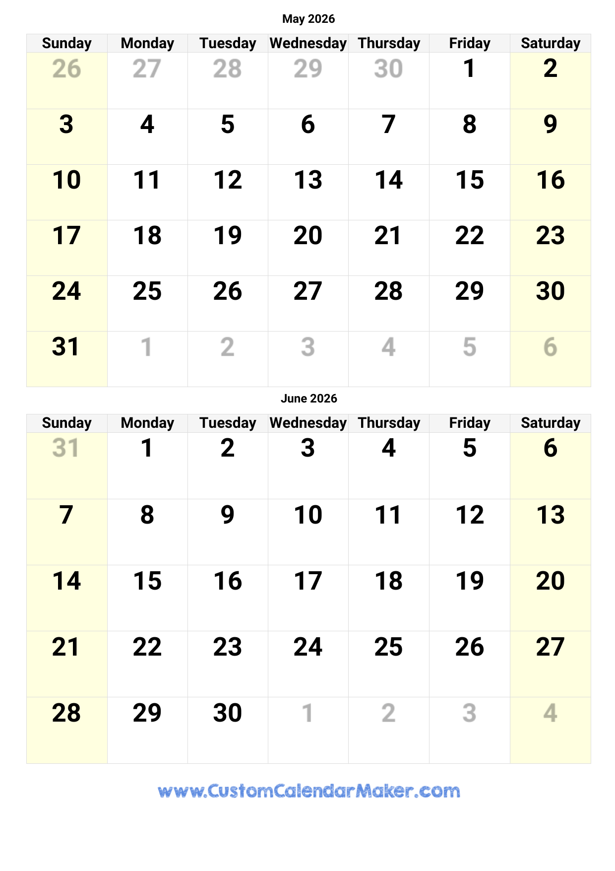 Calendar May/June 2026