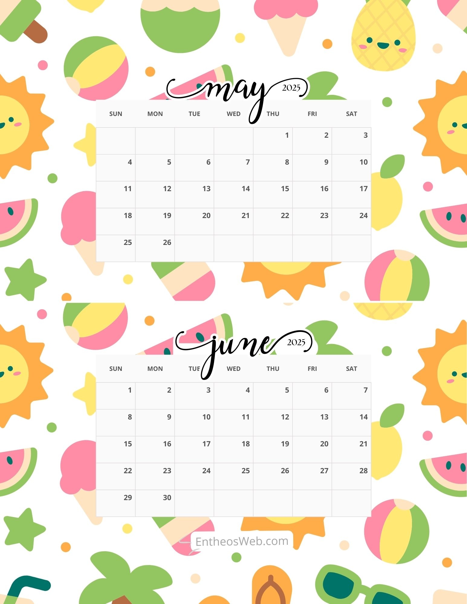 May June 2025 Calendar Printable EntheosWeb