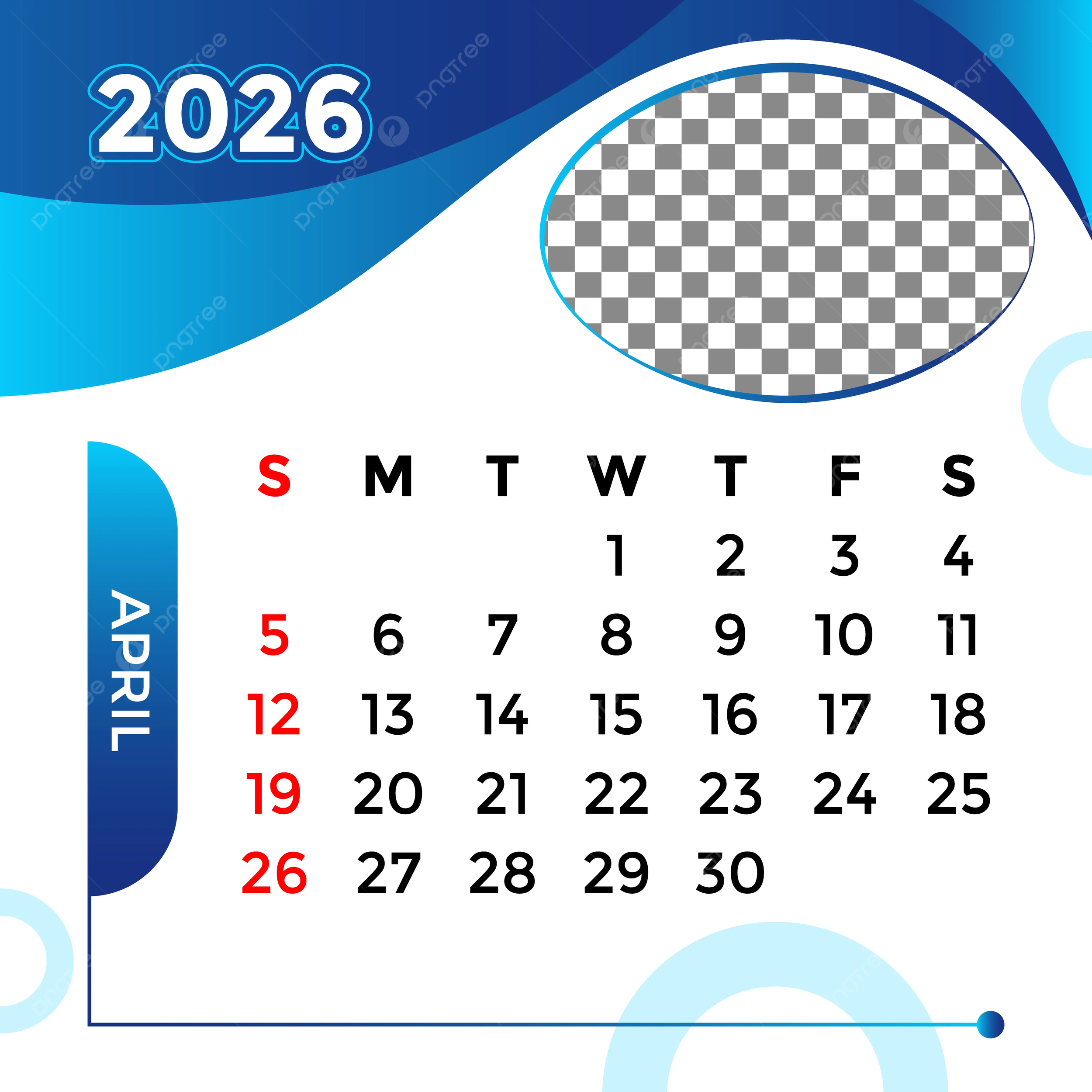 Monthly Calendar 2026 April Month Vector Template Download On Pngtree