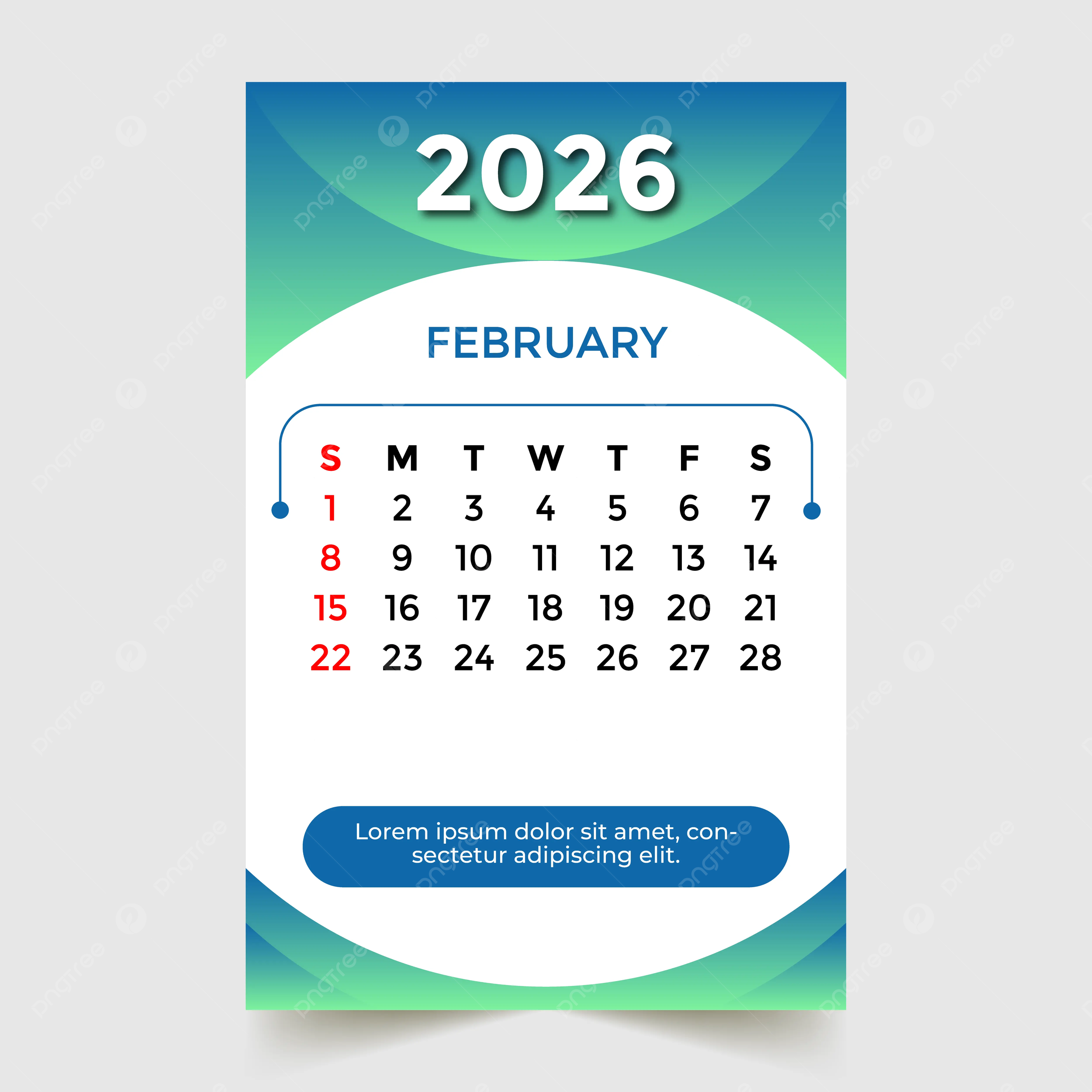 Monthly Calendar February Month 2026 Vector Template Download On Pngtree