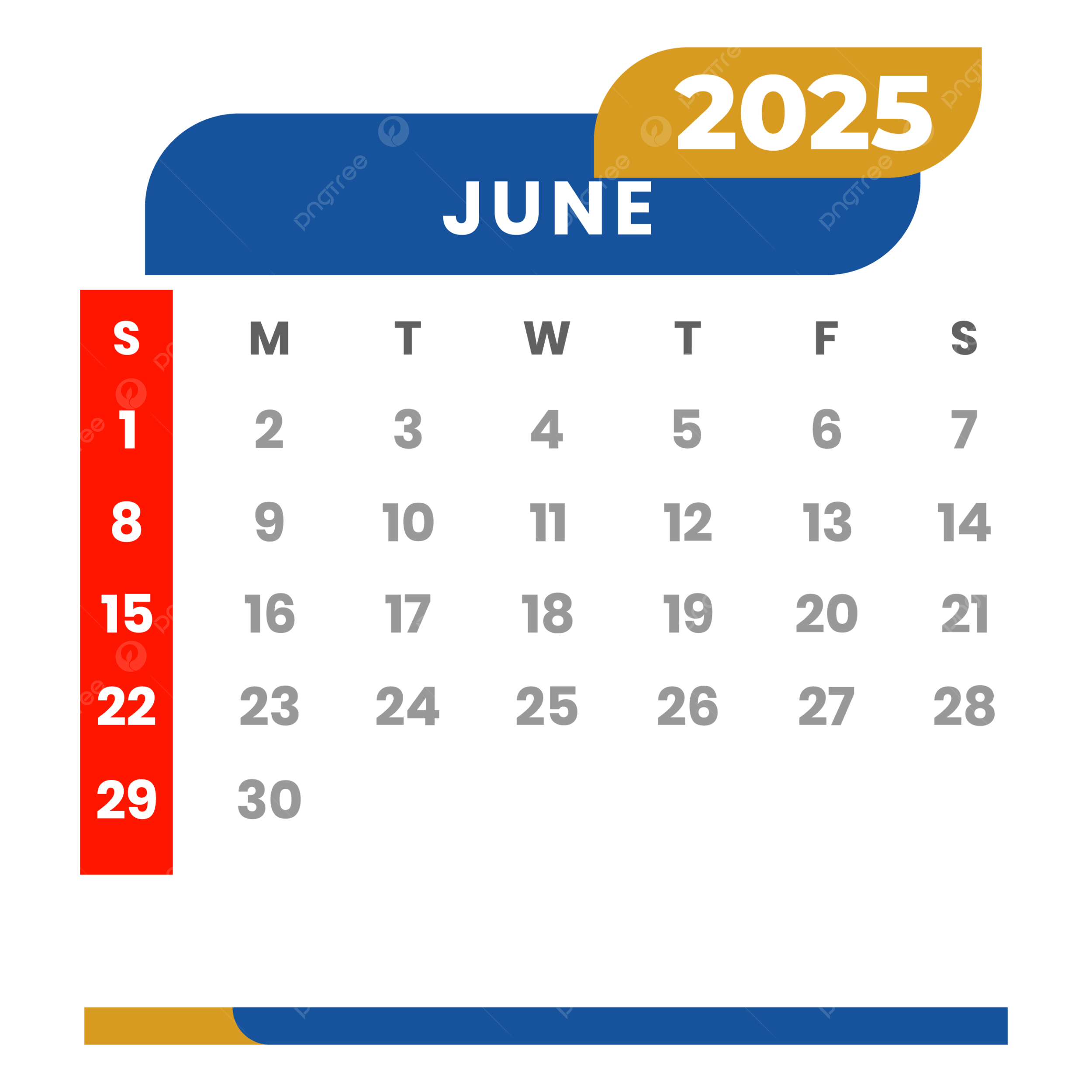 Monthly Calendar June 2025 Clipart Vector Monthly Calendar June 2025 Calendar 2025 PNG And Vector With Transparent Background For Free Download