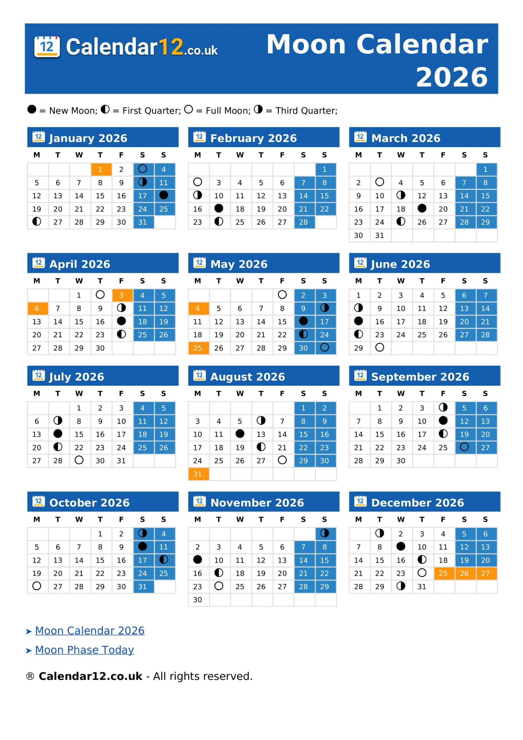 Moon Calendar April 2026 Calendar12 co uk