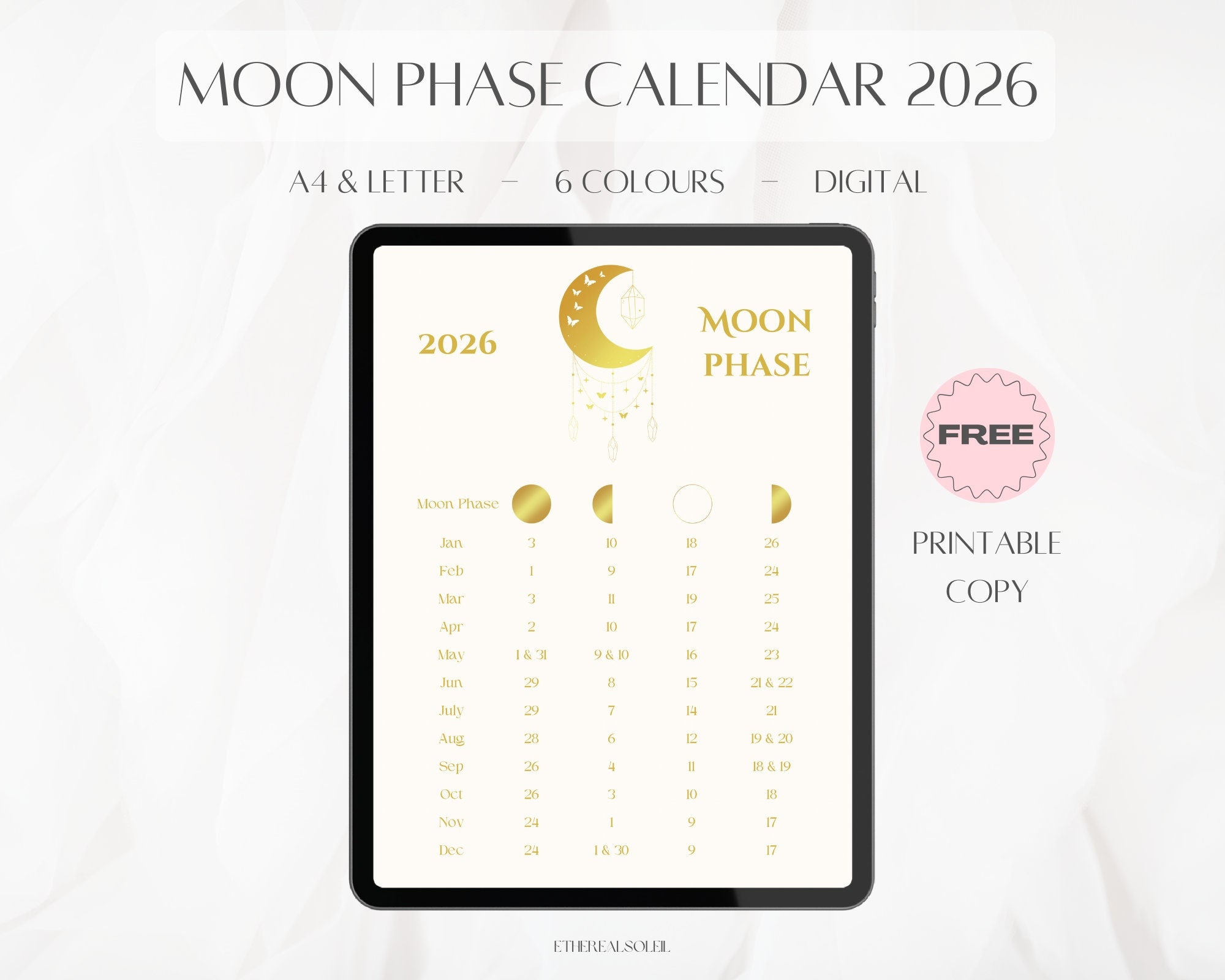 Moon Phase Calendar 2026 Lunar Calendar Moonphases Moonphase Printable Moonphase Lunar Calendar 2026 Moonphase Phase Etsy
