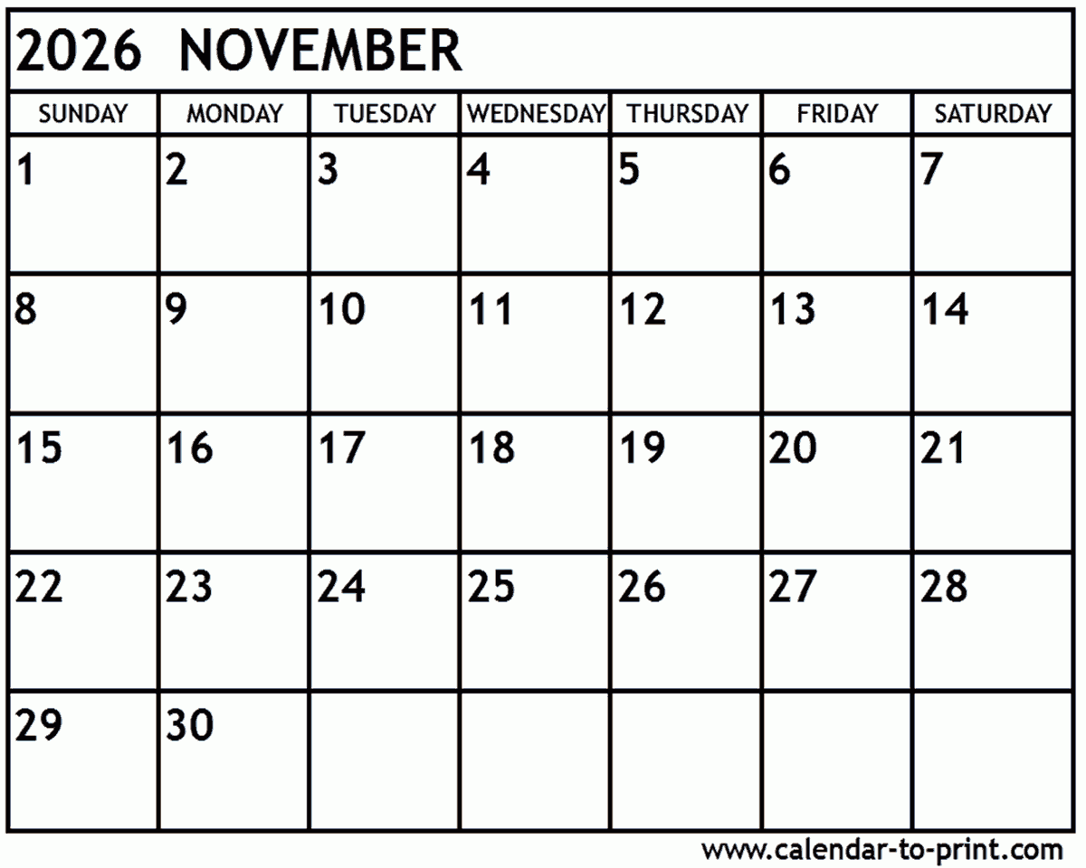 November 2026 To January 2026 Calendar