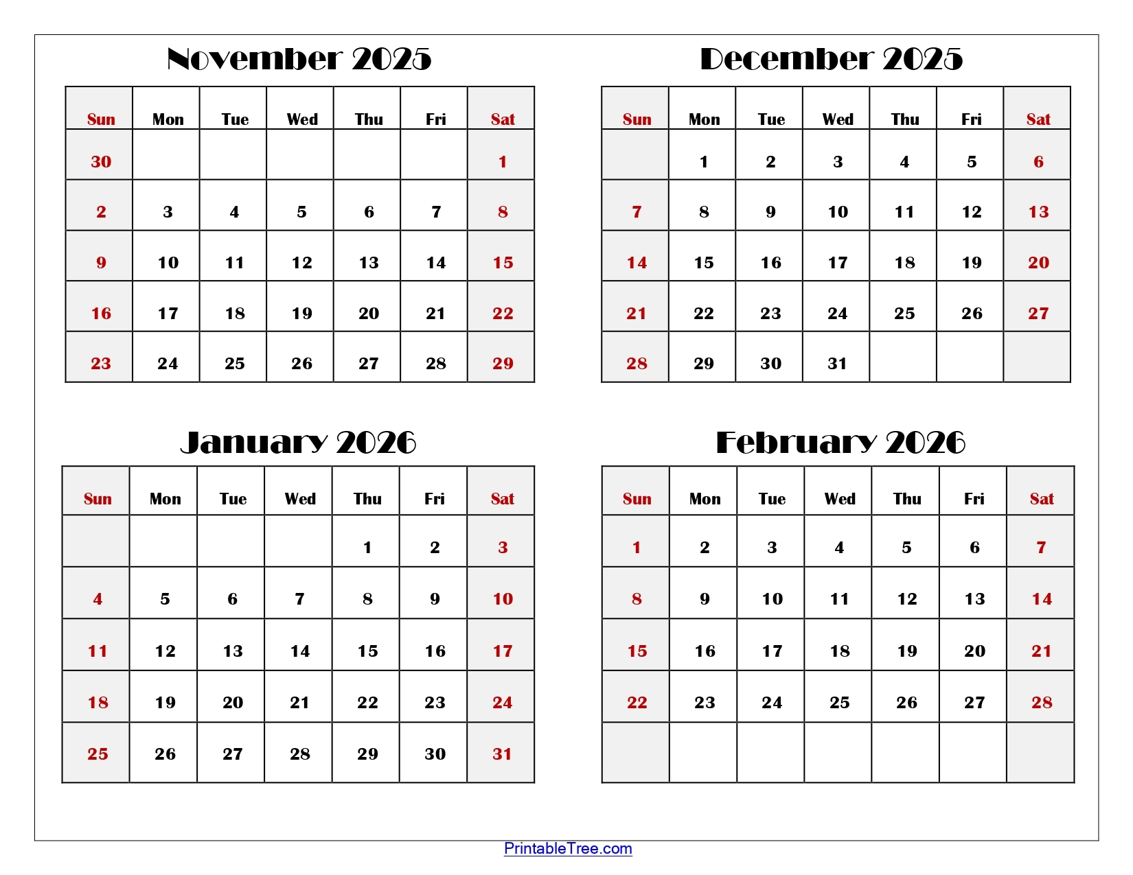 Calendar November 2025 To June 2026