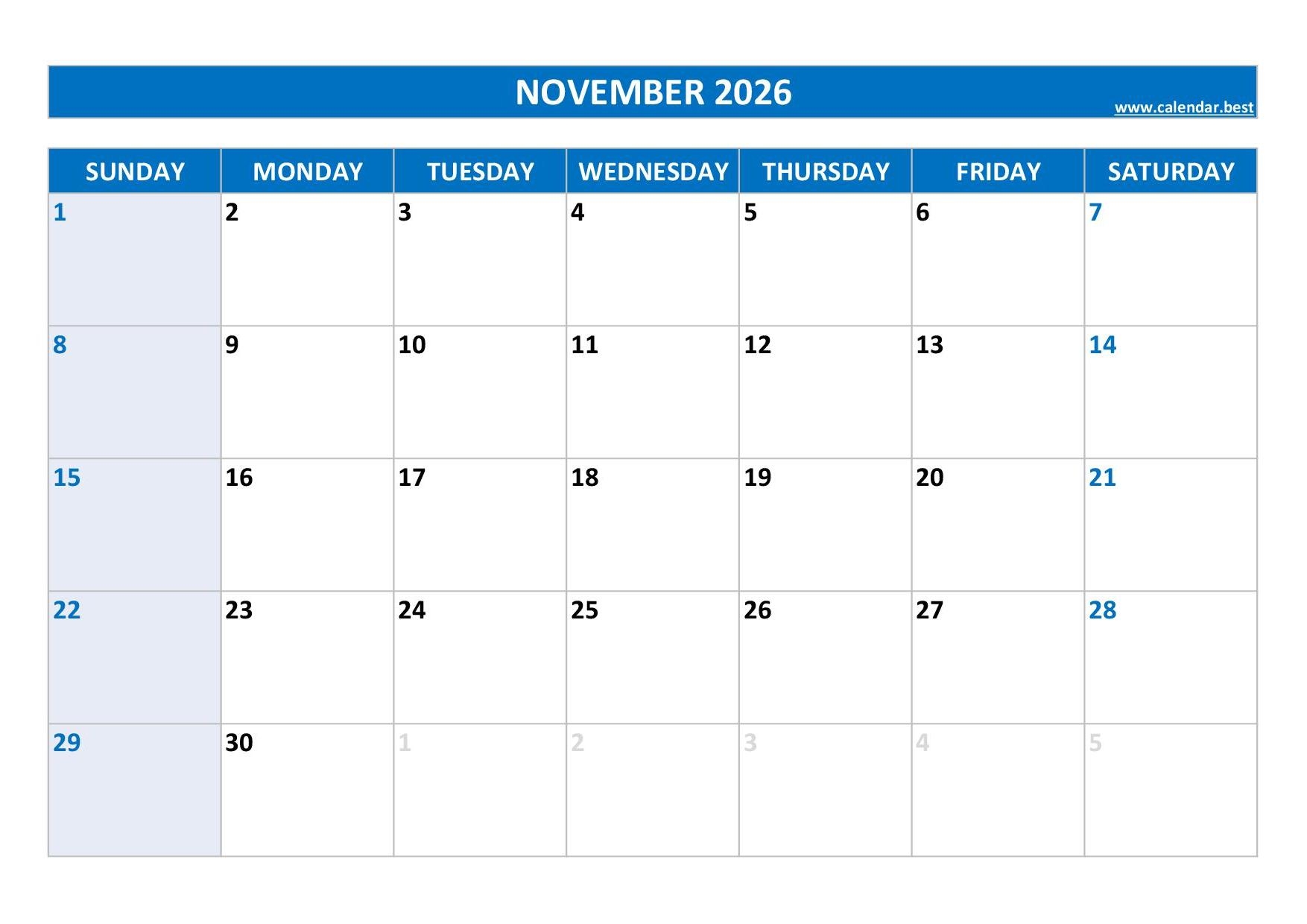 Printable 2026 Monthly Calendar Calendar best