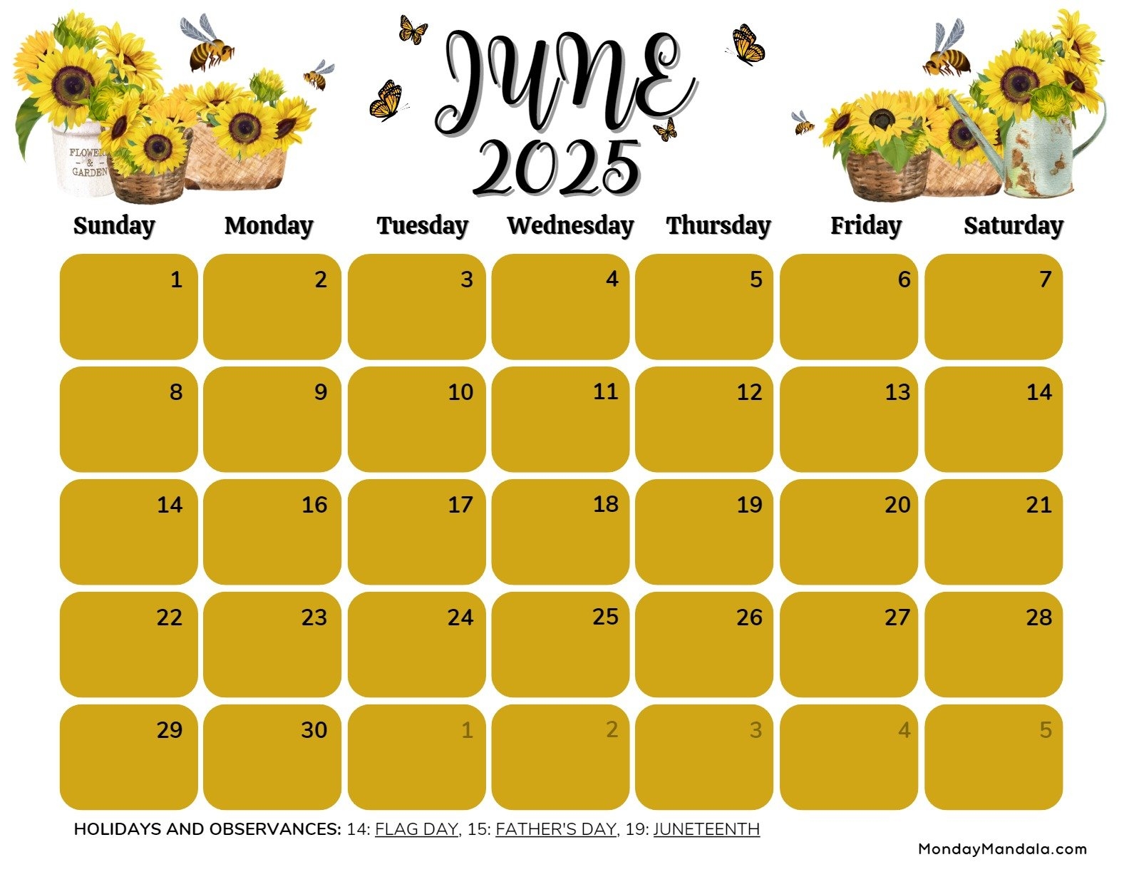June 2025 Calendar Landscape