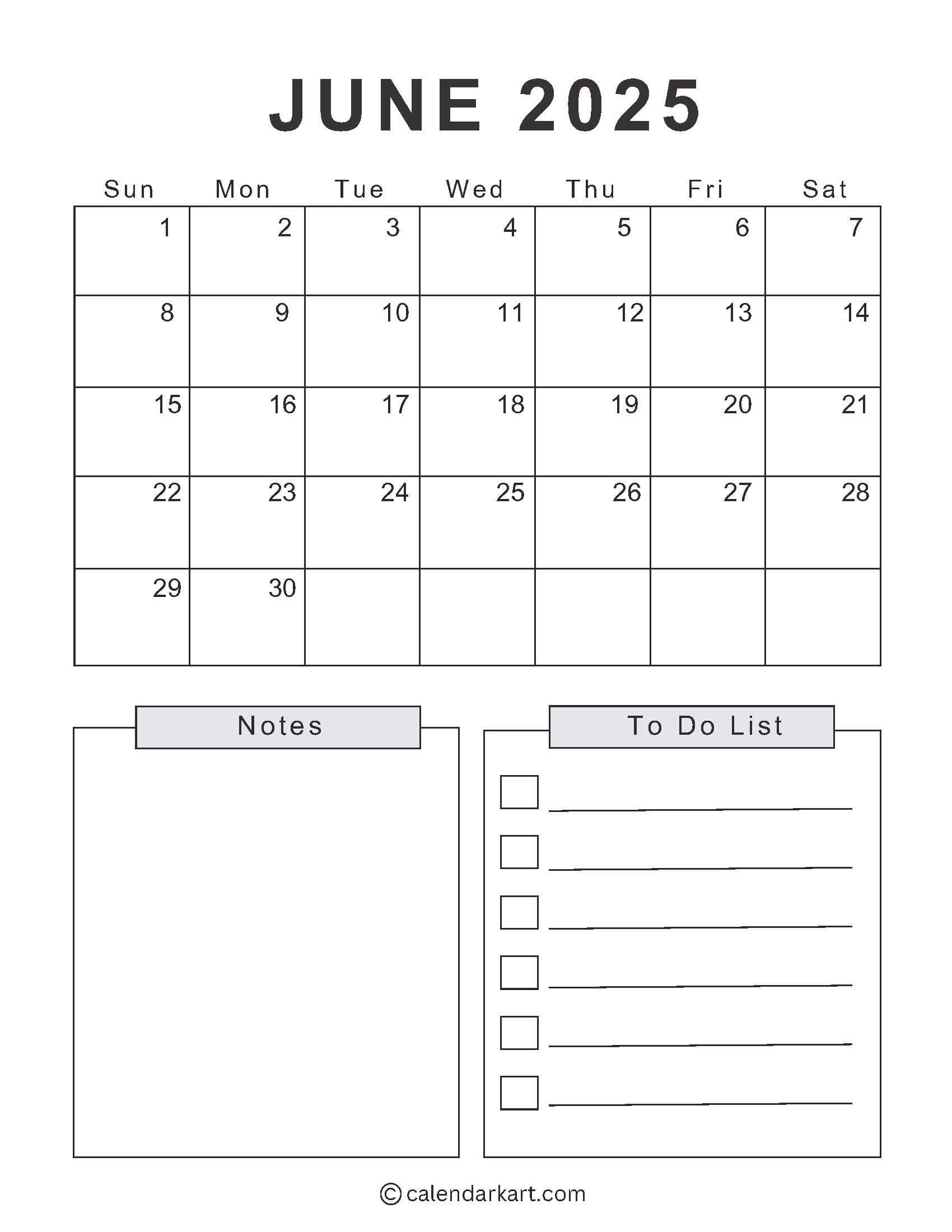 Editable Calendar 2025 June