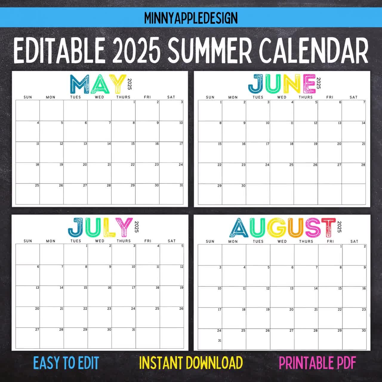 Printable June July August 2025 Calendar