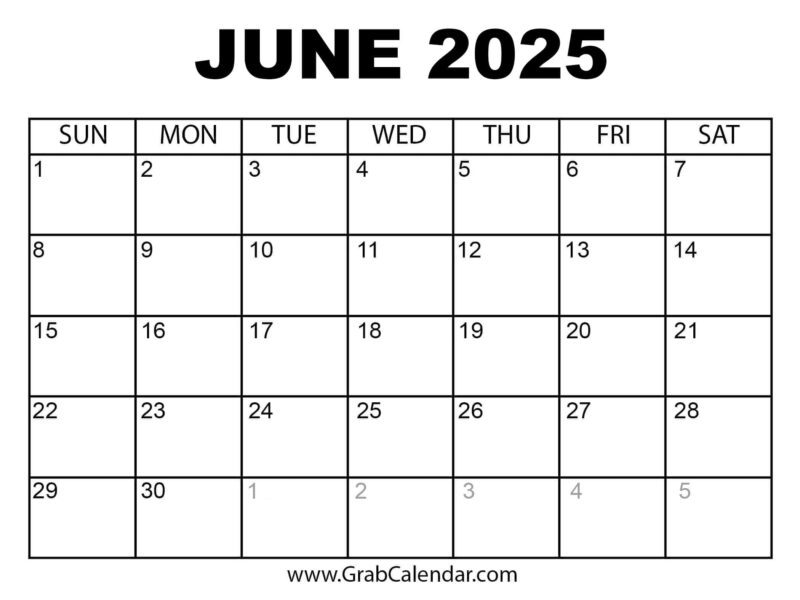 Printable June 2025 Calendar