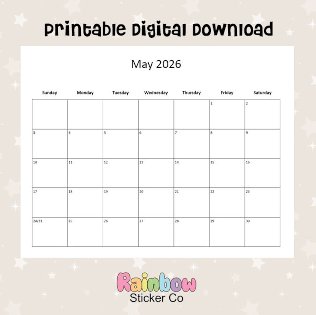Printable May 2026 Monthly Calendars Minimalist Design Editable May Monthly Printable Calendar Digital File Etsy