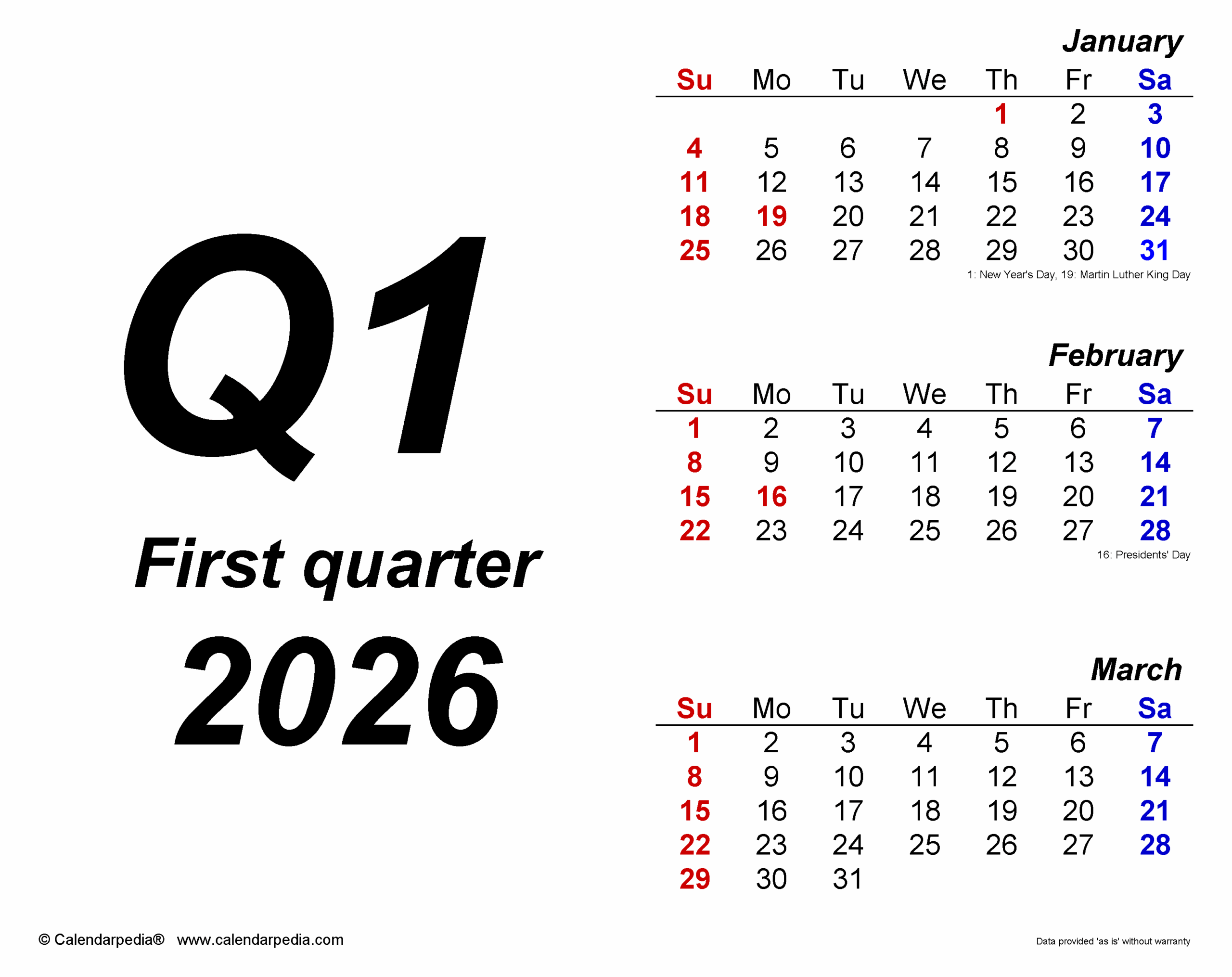 Quarterly Calendars 2026 Free Printable PDF Templates