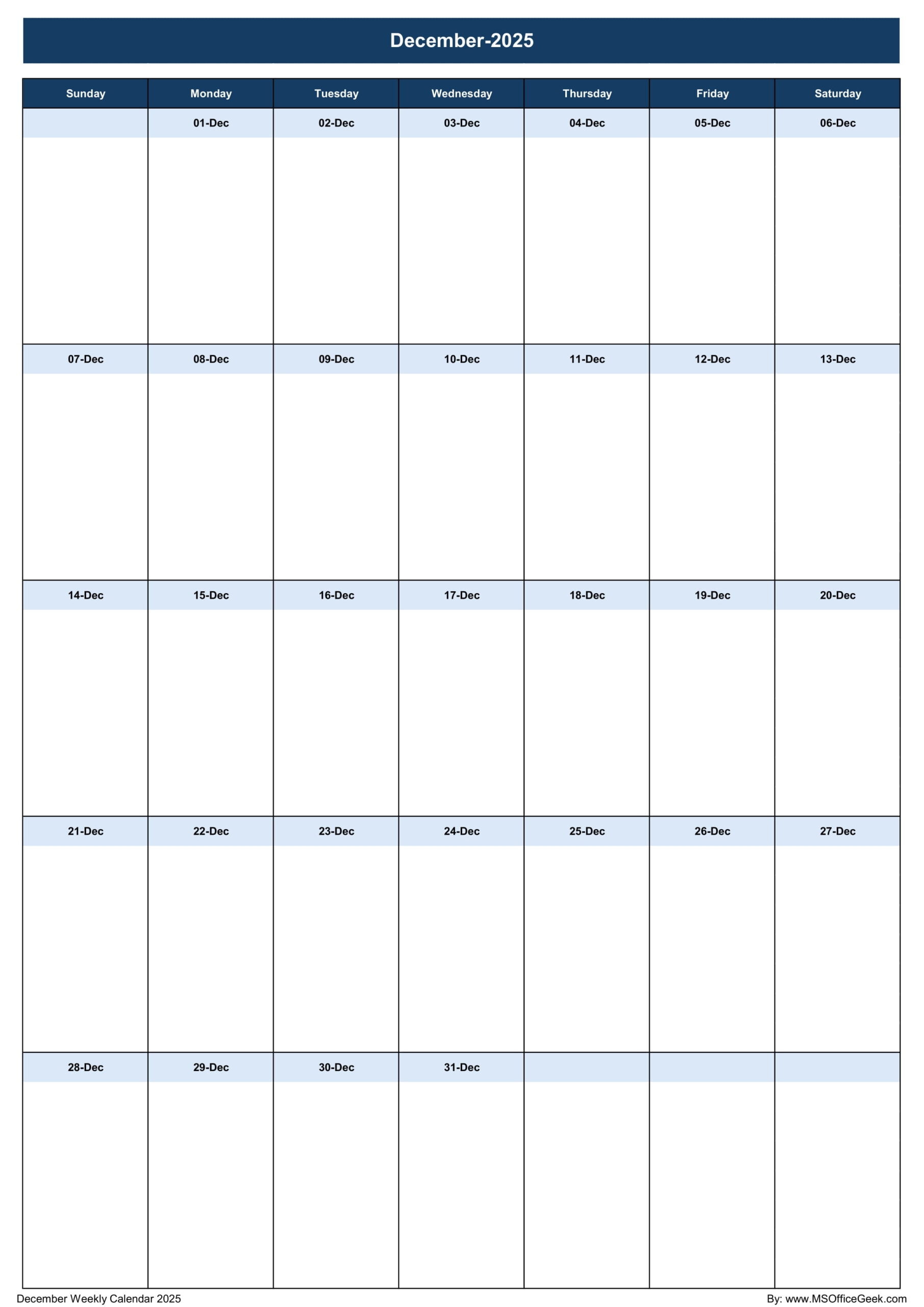 Ready To Use Printable Weekly Calendar 2025 MSOfficeGeek