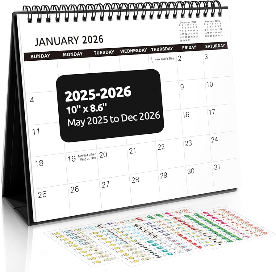 SKYDUE Desk Calendar 2025 2026 May 2025 To Dec 2026 20 Months Small Desk Calendar With Planner Stickers 10