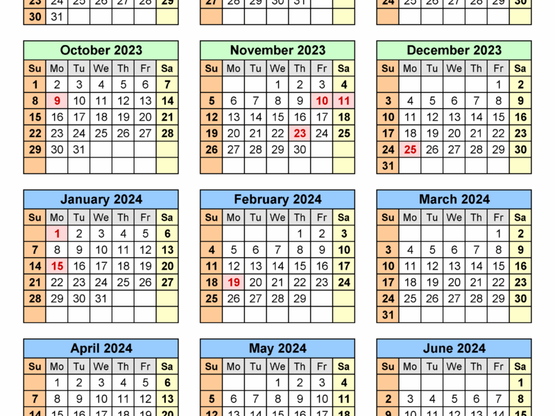 Split Year Calendars 2023 2024 July To June PDF Templates