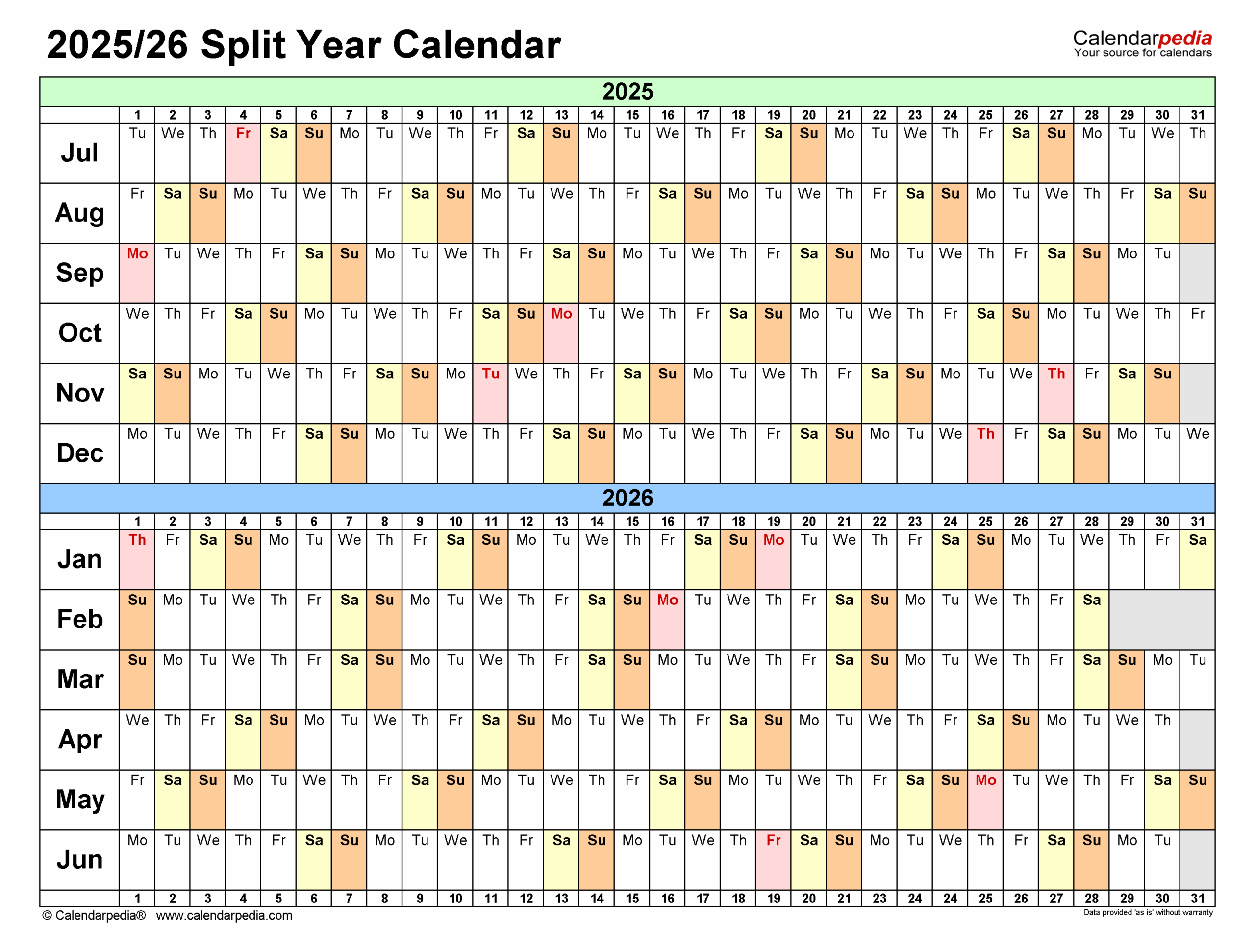 Blank Calendar August 2025-June 2026