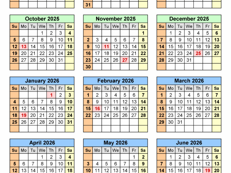 Split Year Calendars 2025 2026 July To June PDF Templates
