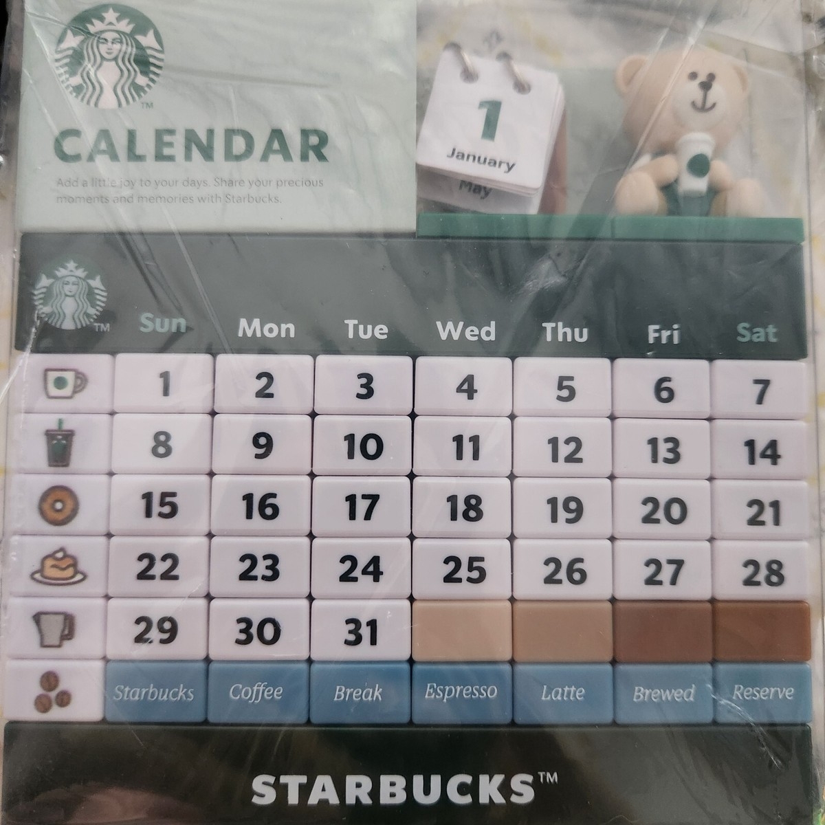 Starbucks Korea 2024 Bearista Calendar Block 25TH ANNIVERSARY GIFT