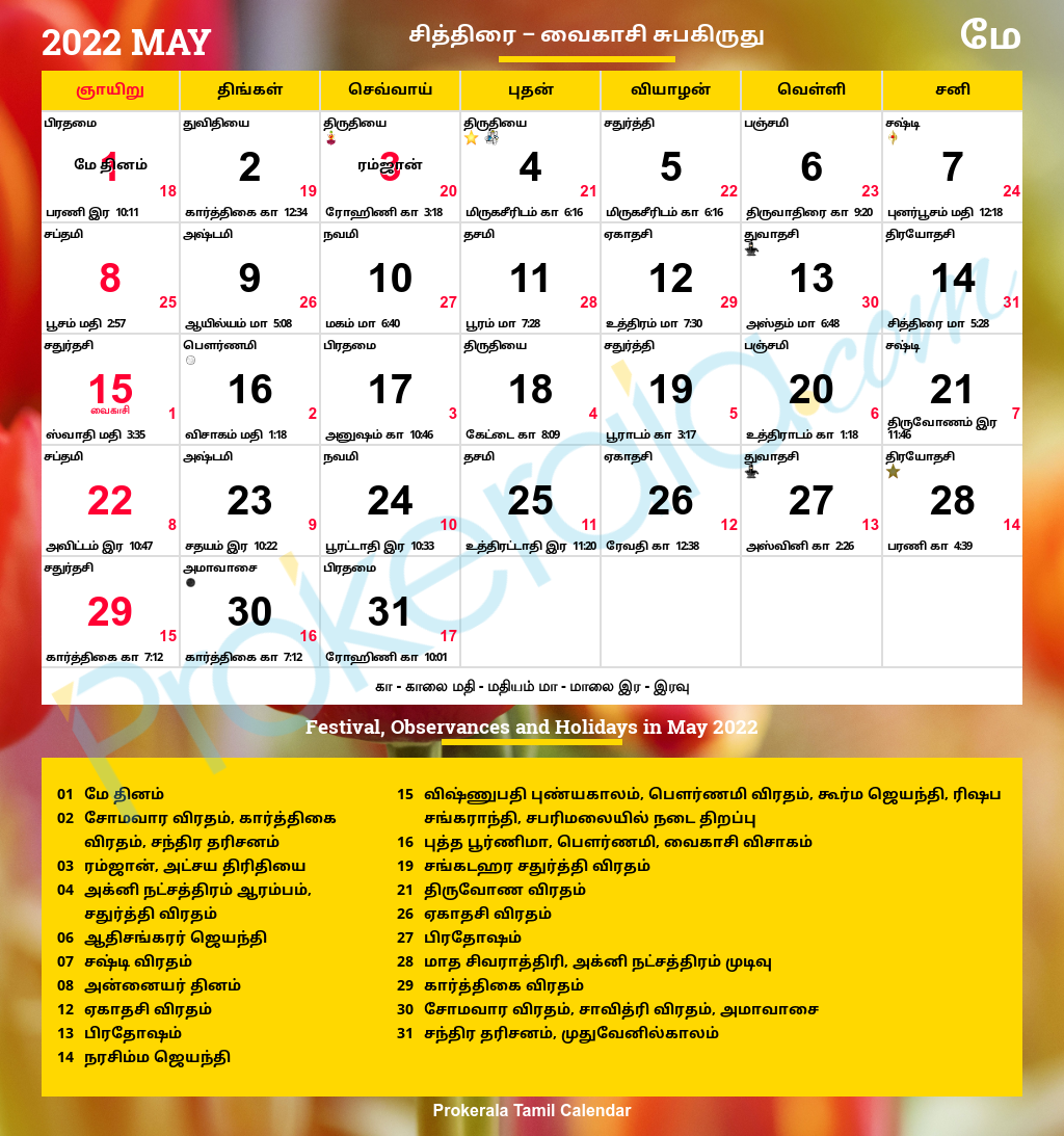 Tamil Calendar 2022 May