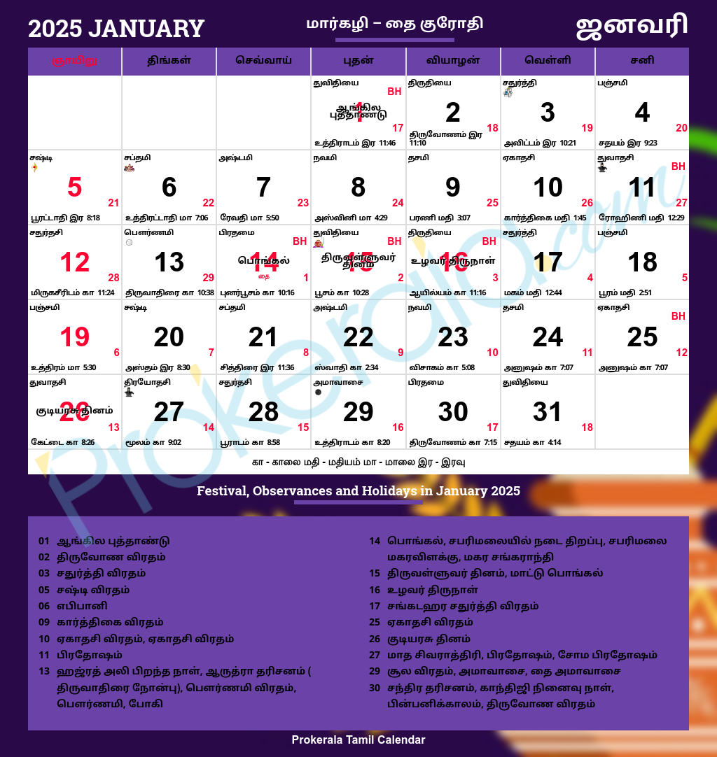 Tamil Calendar 2025 January