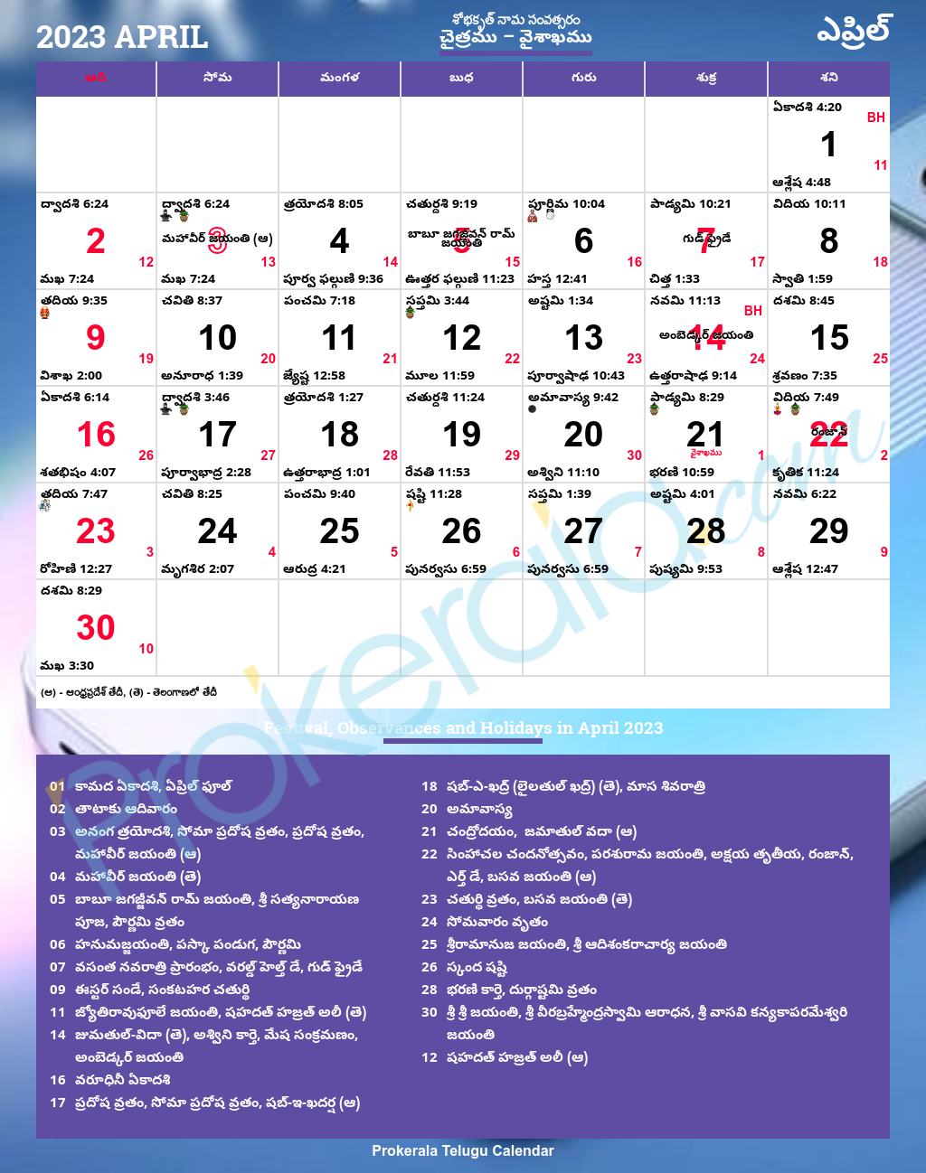 Telugu Calendar 2023 April