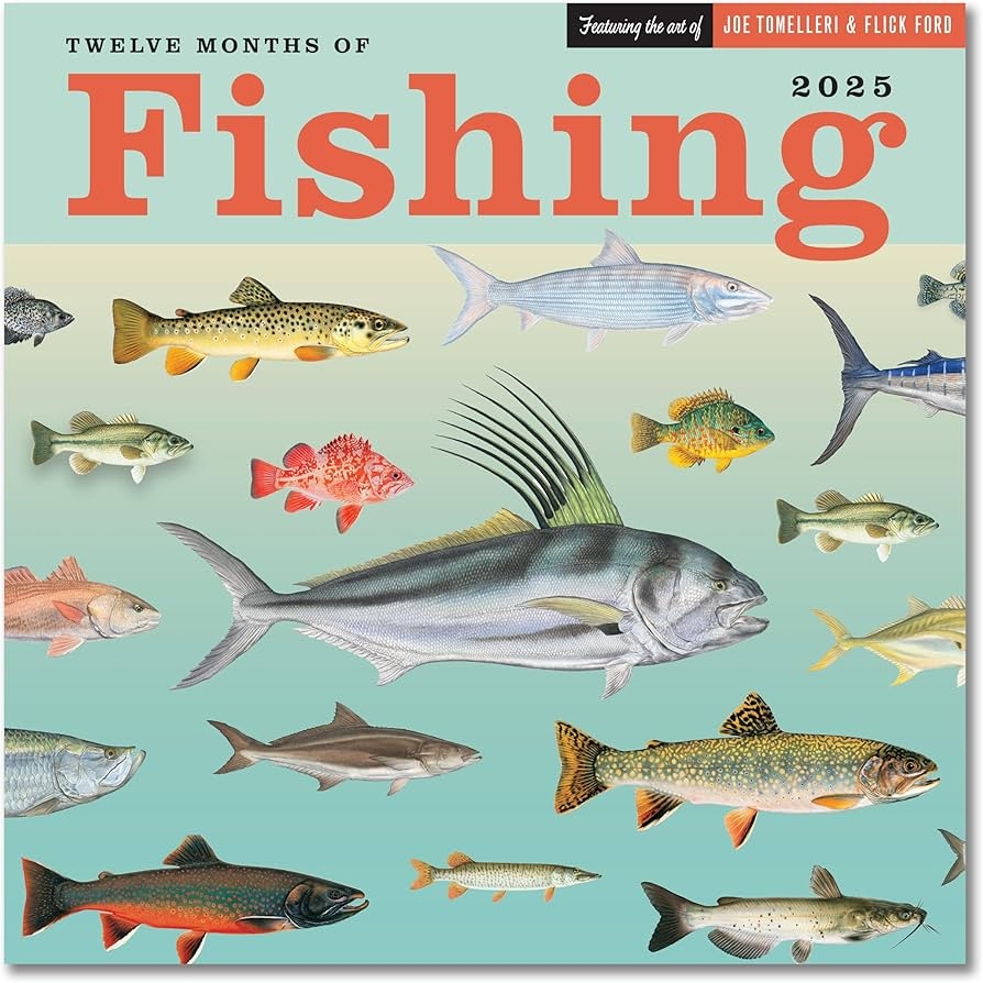 Twelve Months Of Fishing Wall Calendar 2025 Monthly January December 12 X 12